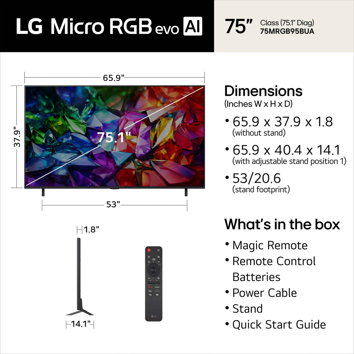 LG - 75" Class MRGB95 Micro RGB evo AI 4K Smart webOS TV with Triple 100% Color Coverage Certified (2026)