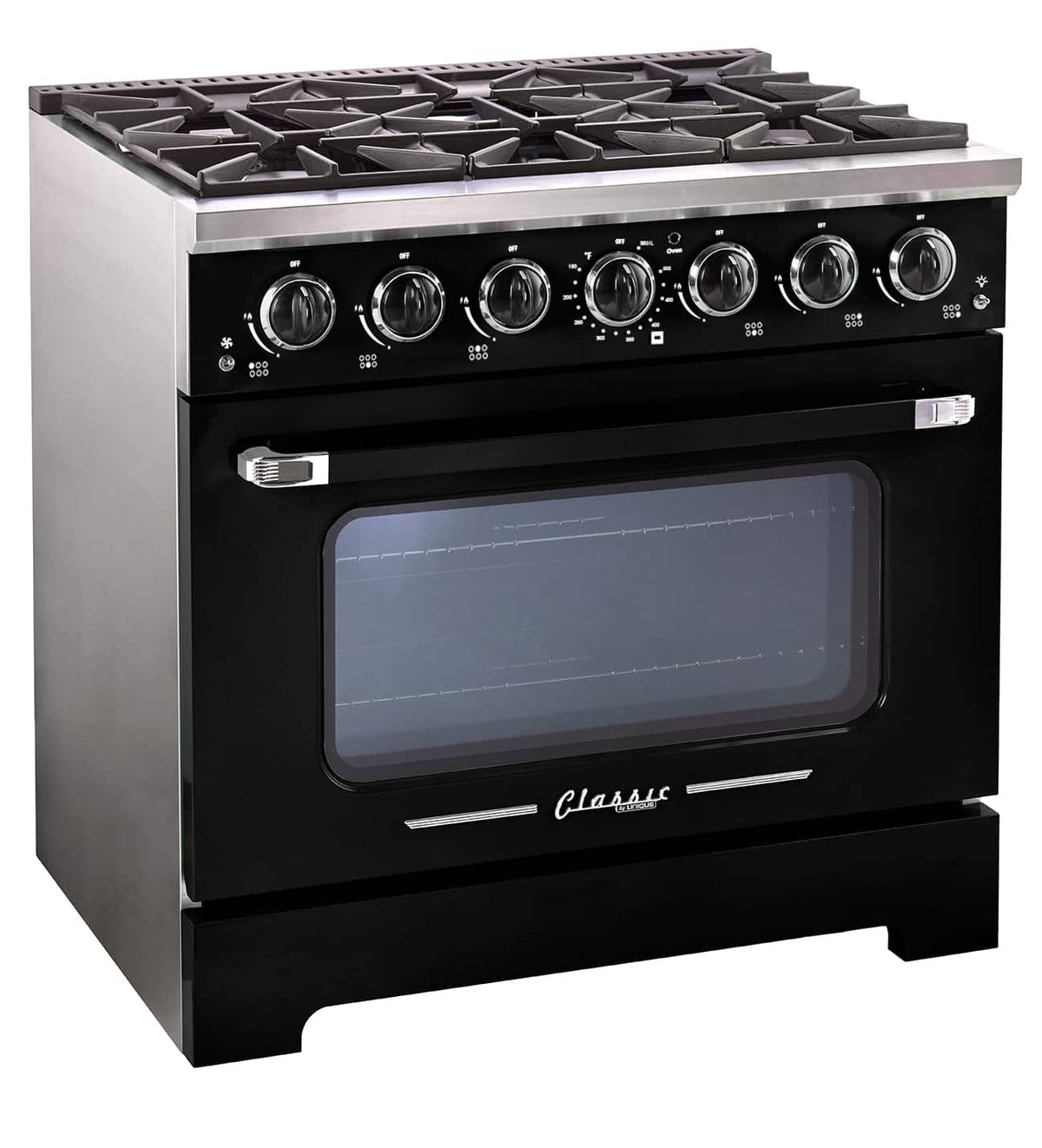 Unique Appliances - 36 in. Wide 6 Burner Classic Retro 5.2 Cu. Ft. Freestanding Gas Convection Range - Midnight Black