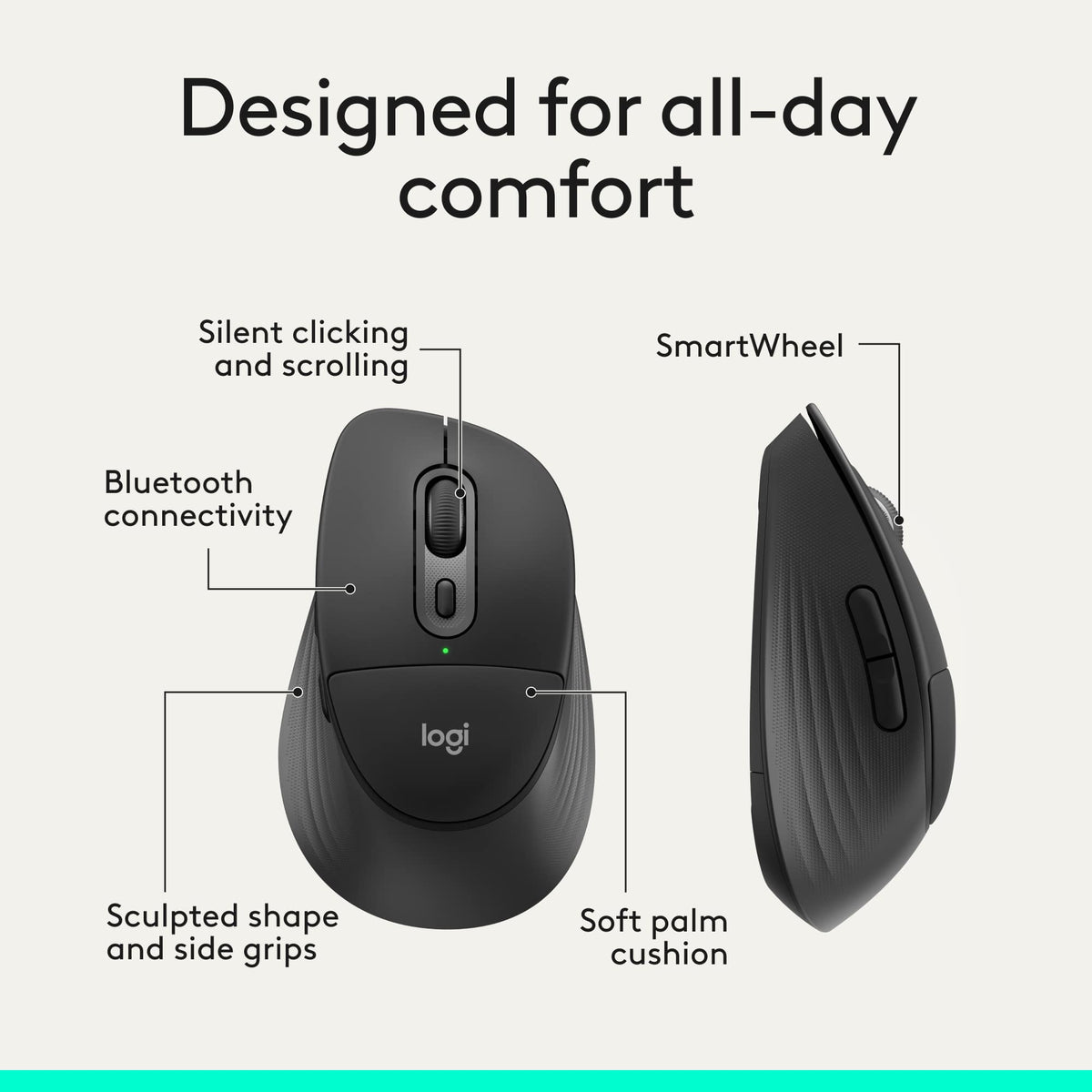 Logitech - Signature Comfort Plus M850 L Wireless Bluetooth Mouse with Silent Clicks and Customizable Buttons - Wireless - Black