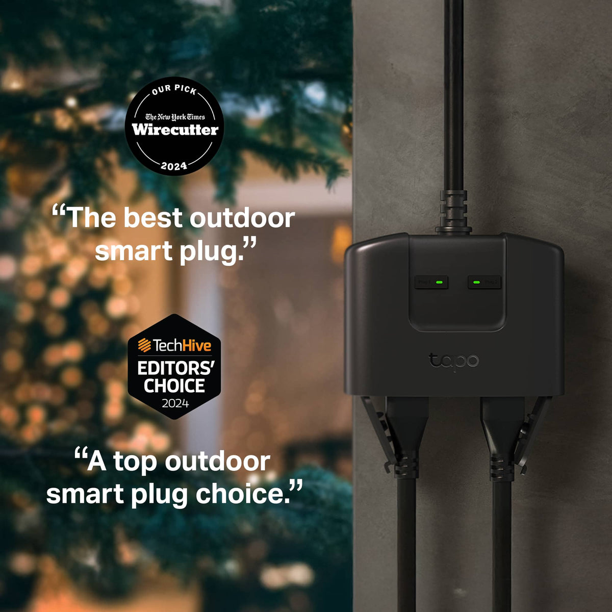 TP-Link - Tapo Smart Wi-Fi Outdoor Dual Plug - Control & Schedule Holiday Decorations & Outdoor Lights - Black