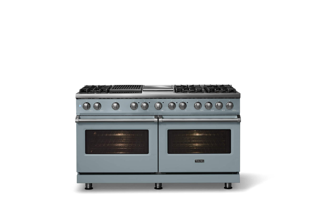 Viking - 60"W. 8 Burner Pro 5 Series 9.4 Cu. Ft. Freestanding Sealed 8 Burner Dual Fuel Convection Range/Griddle/Grill - November Sky