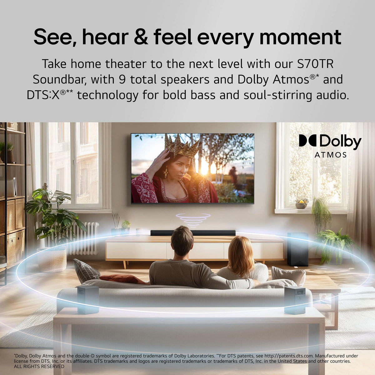 LG - 5.1.1-Channel S70TR Home Theater Soundbar with Wireless Subwoofer and Rear Speakers, Dolby Atmos, WOW Orchestra - Black