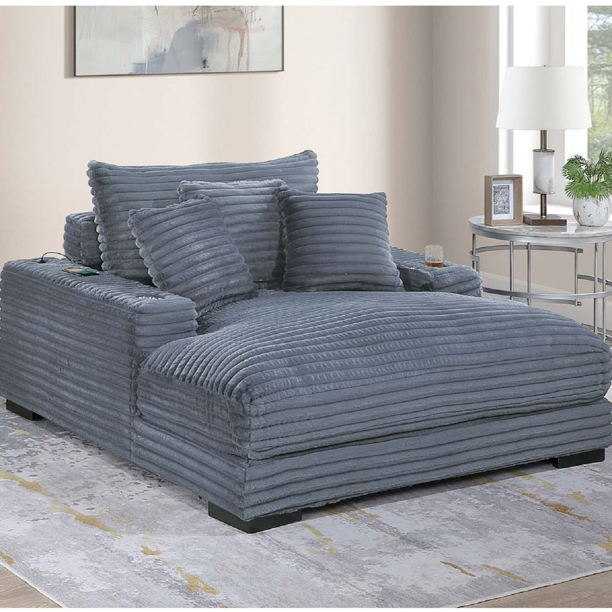 Chaise longue con 2 portavasos y puertos USB