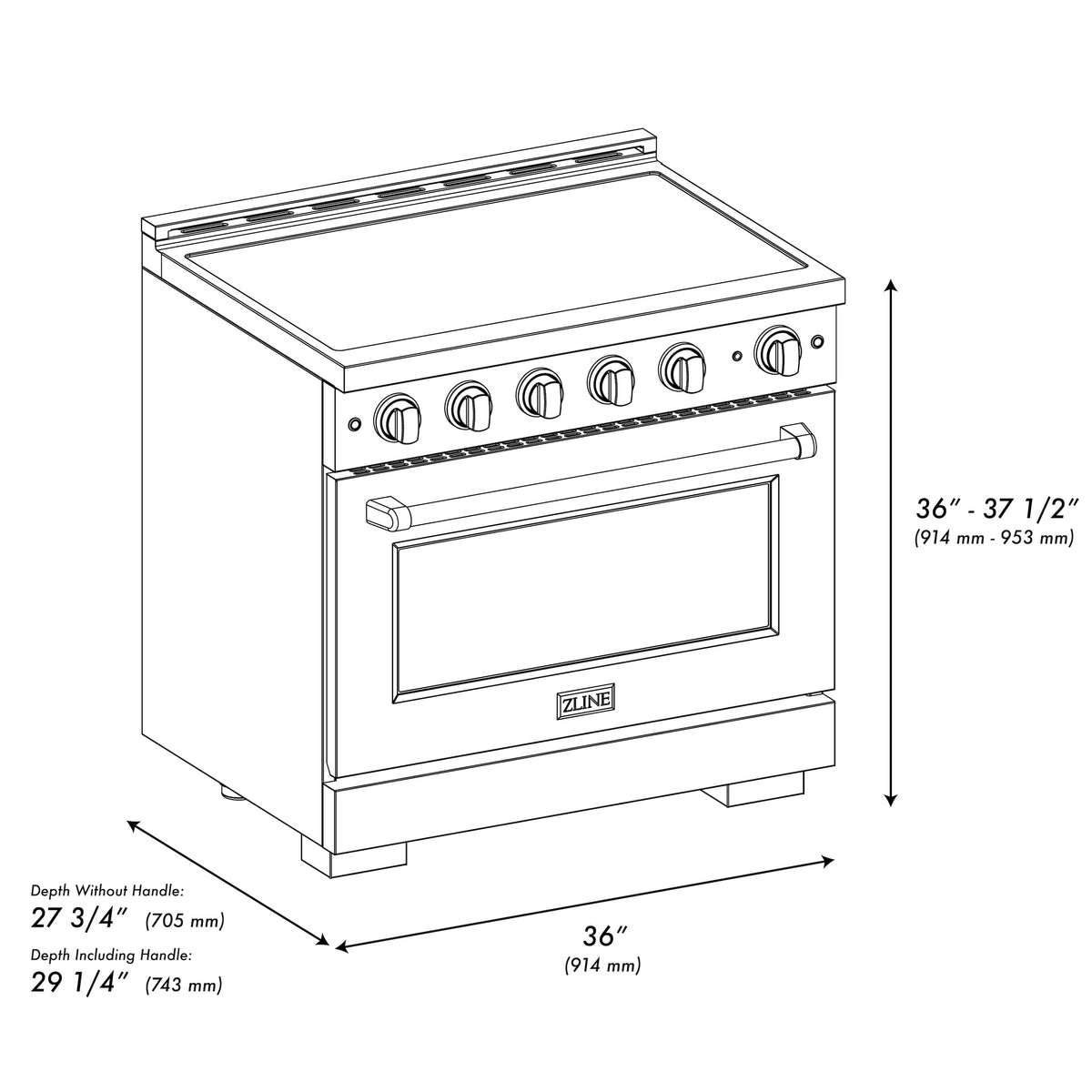 ZLINE - 36 in. Wide 5 Elements Autograph 5.2 Cu.Ft. Paramount Freestanding Induction Range with Bronze Accents & White Door - Matte White