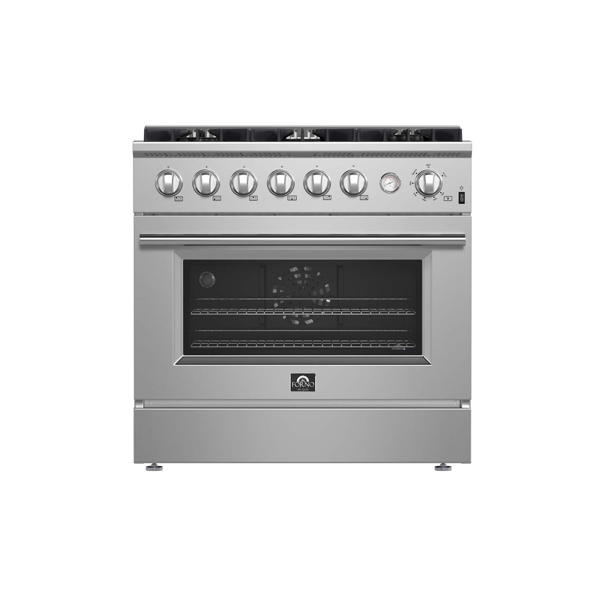 Forno Appliances - 36 in. Wide 6 Burner Marco 5.36 Cu. Ft. Freestanding Gas Convection Range - Silver