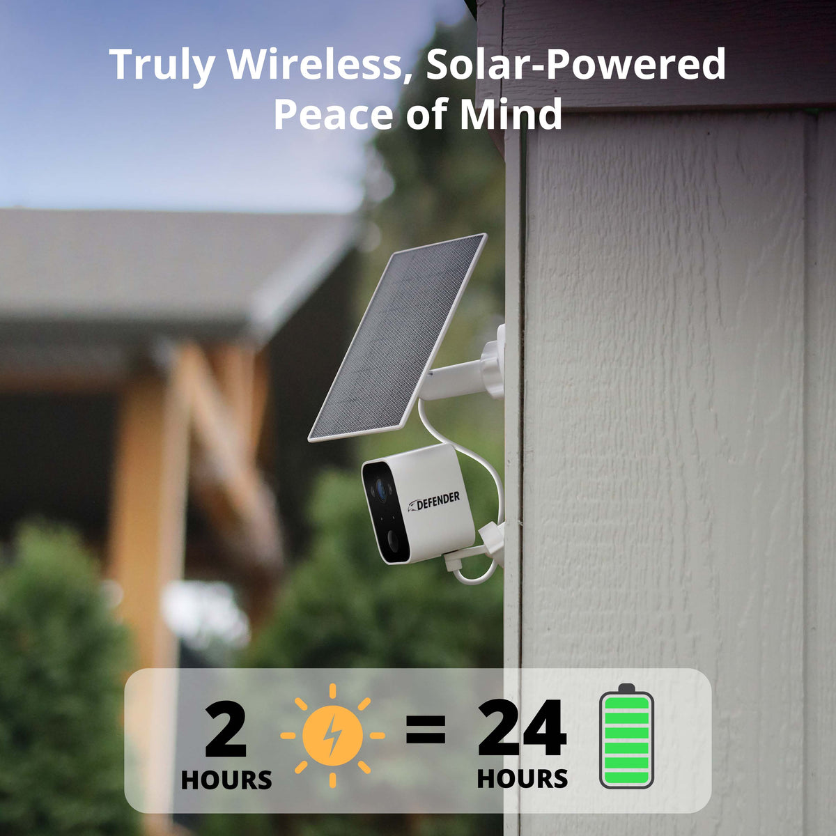 Defender - Solar Powered 4K AI Everwatch Wireless Security Camera with 3W Solar Panel, AI Detection, 3 Pack - White