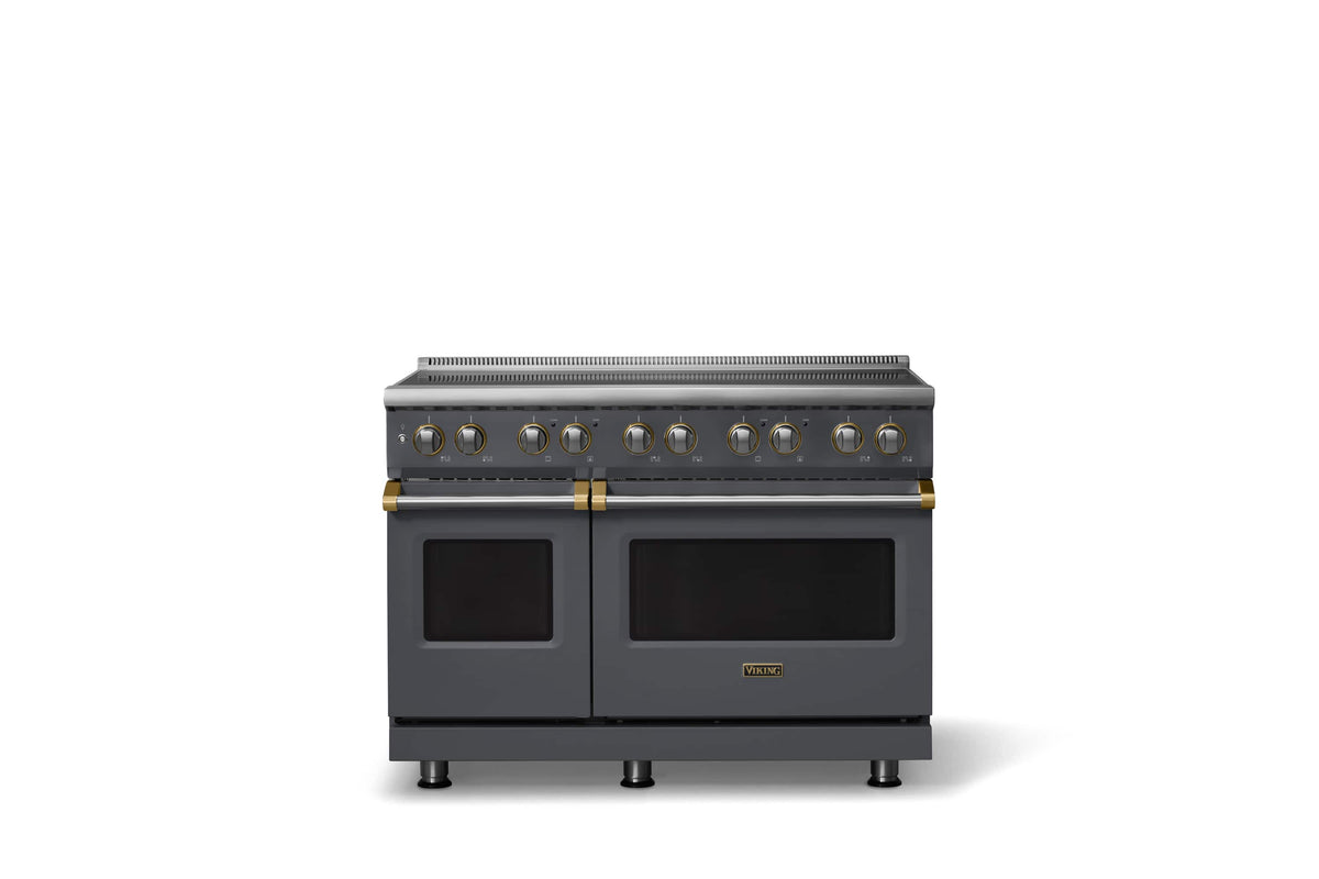 Viking - 48 in. Wide 6 Elements Pro 5 Series 7.3 Cu.Ft. Freestanding 6 Element Induction Convection Range with Brushed Brass Trim - Cast Black