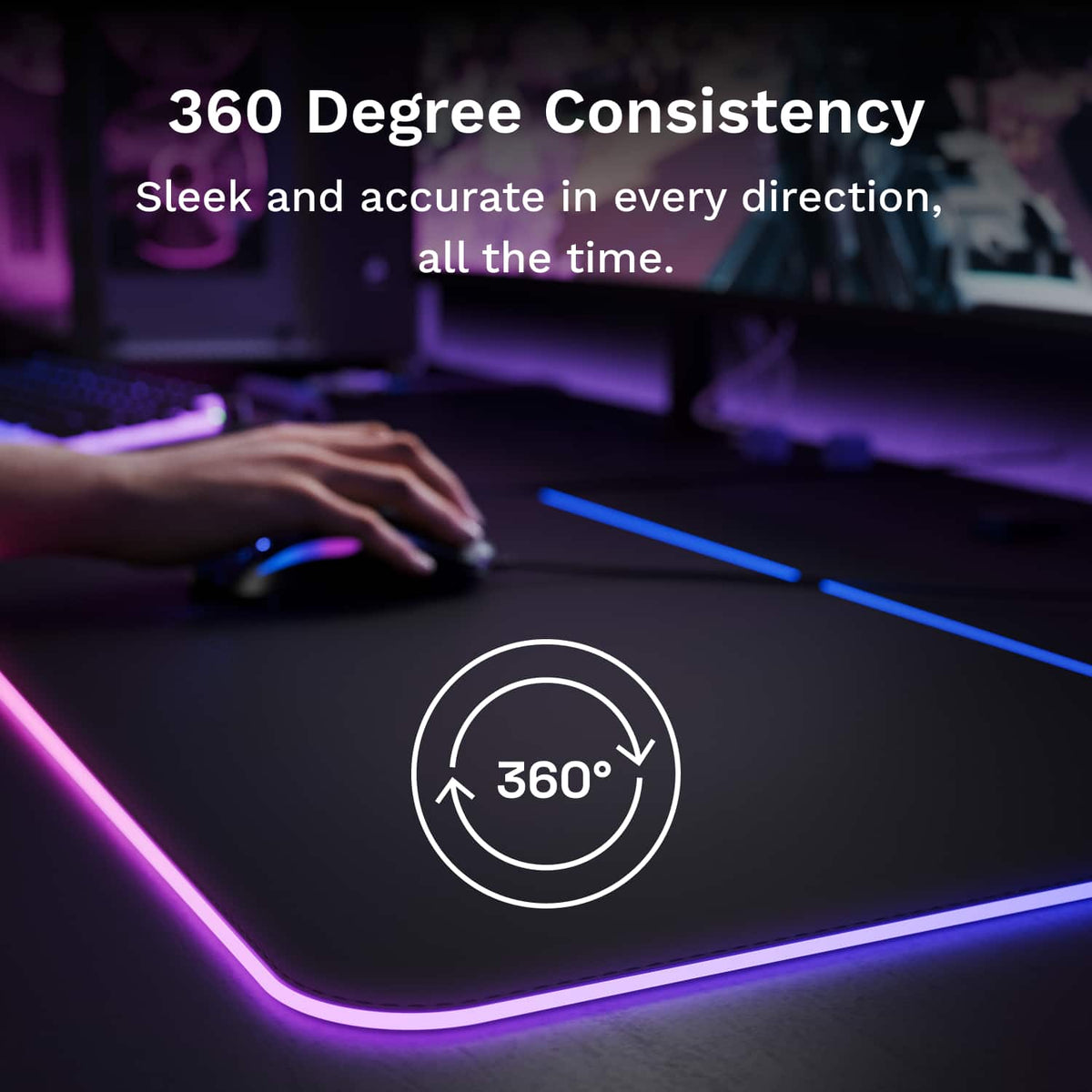 Glorious - GMP 2 GLED LE Gaming Mouse Pad with InfiniGlow Stitchless Edge - Large Extended - Black