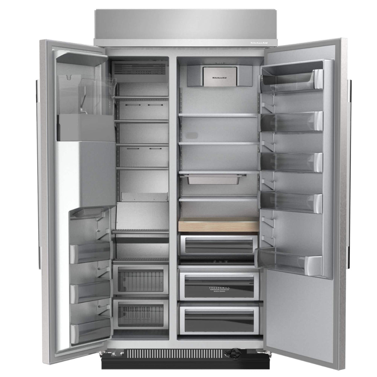 KitchenAid - 36 in. Wide 20.8 cu. ft. Built-In Side-by-Side Refrigerator with Exterior Water and Ice Dispenser - Stainless Steel