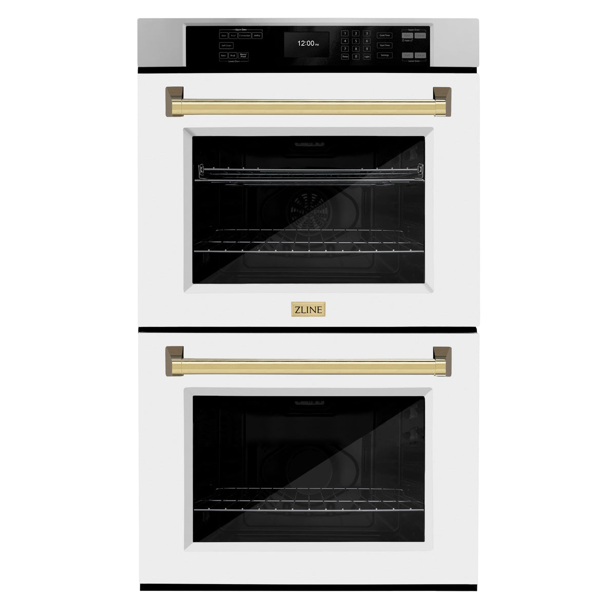 ZLINE - 30 in. Autograph Double Wall Oven w/ Air Fry and White Doors w/ Gold Handles - Stainless Steel