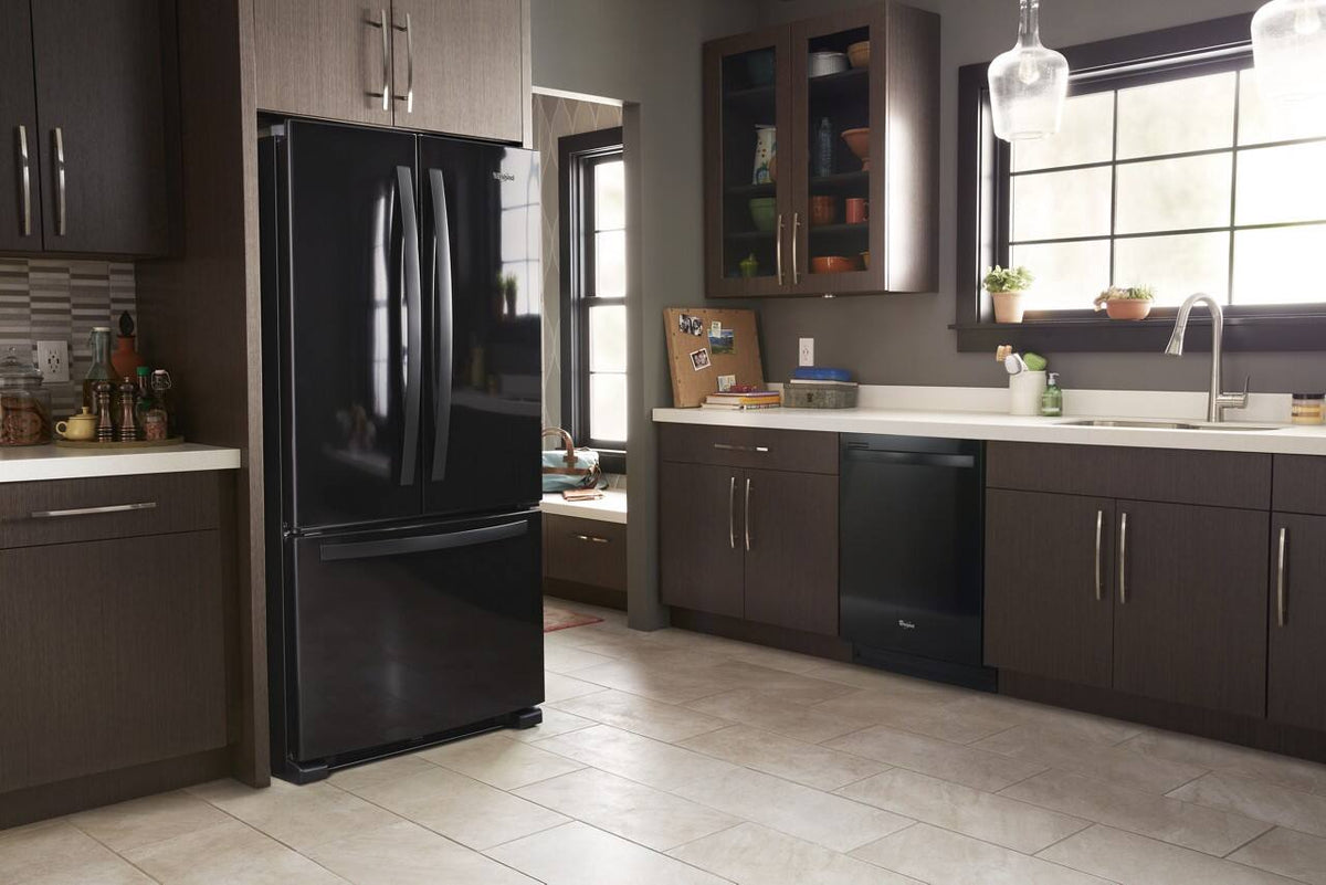Whirlpool - 33 in. Wide 22 cu. ft. French Door Refrigerator with Humidity-Controlled Crispers - Black