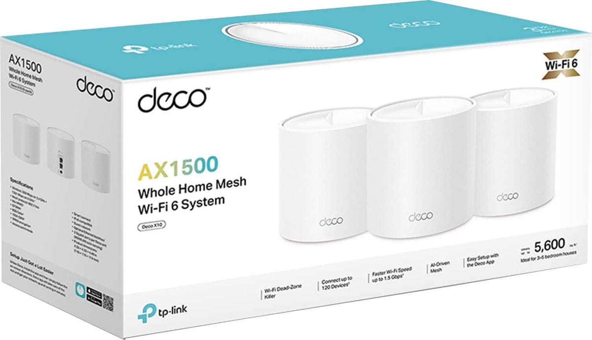 TP-Link - Deco X10 AX1500 Dual-Band Whole Home Mesh Wi-Fi 6 System, Supports up to 120 Connected Devices (3-Pack) - White