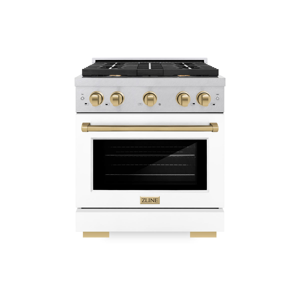 30 in. Wide 4 Burner ZLINE Autograph Paramount Satin Steel Gas Range with Bronze Accents (SGRSZ-WM-30-CB) - White Matte