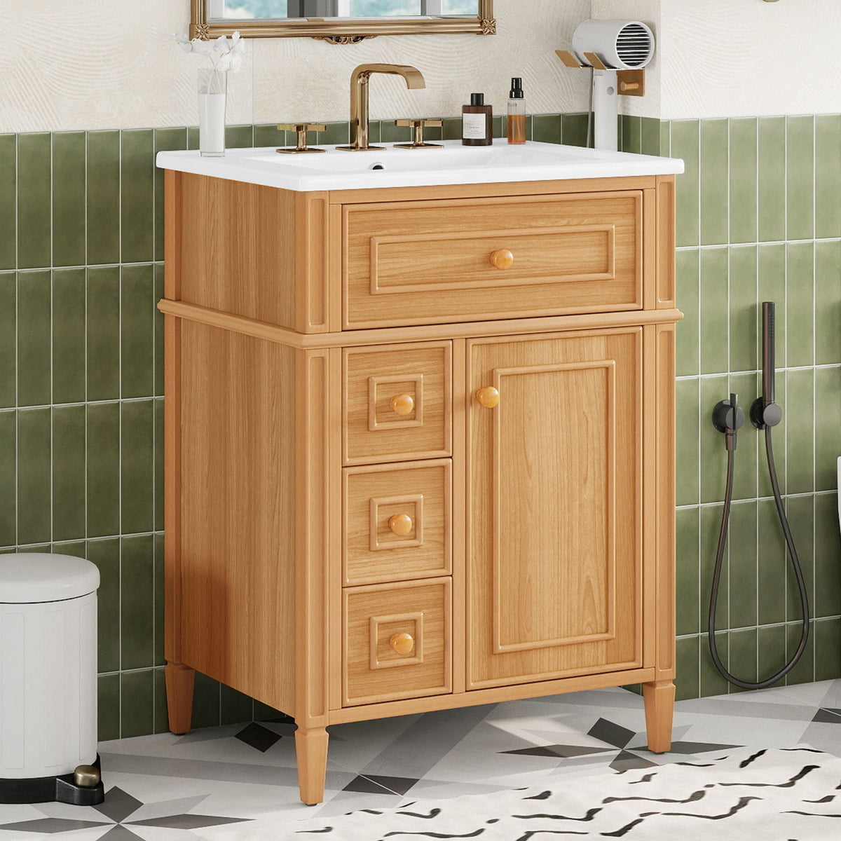 Tocador de baño con cajón abatible y 2 cajones de cierre suave