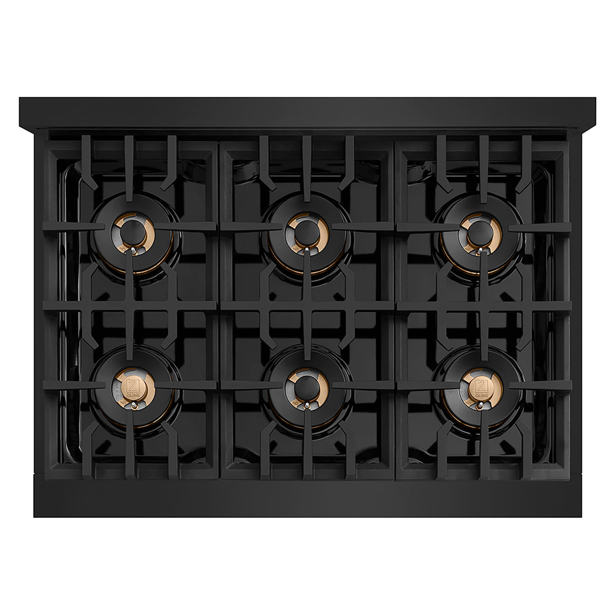 ZLINE - 36 in. Wide 6 Burner Autograph Black Stainless Classic Rangetop with with Gold Accents (PCRTBZ-36-G) - Black Stainless Steel