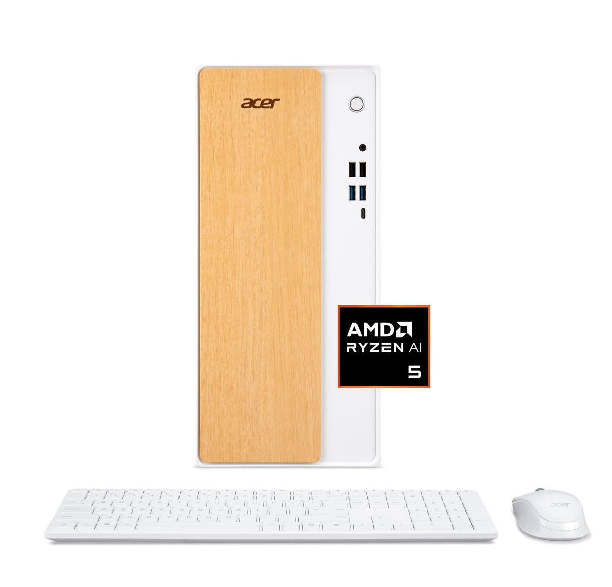 Acer - Aspire TC AI Tower Desktop - AMD Ryzen AI 5 330 2025 - 16GB DDR5 Memory – 1TB Storage - Copilot+ PC - White