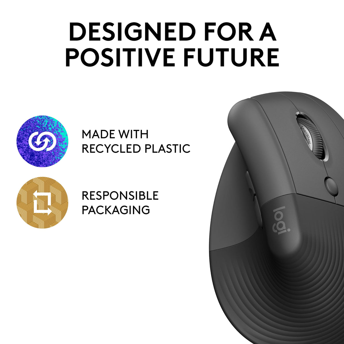 Logitech - Lift Vertical Wireless Optical Ergonomic Mouse with 4 Customizable Buttons - Wireless - Graphite