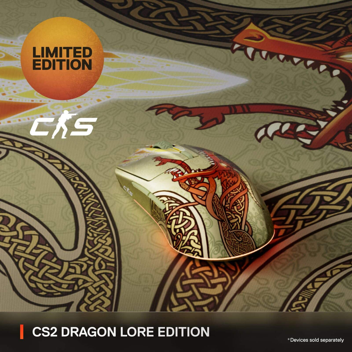 SteelSeries - Aerox 3 Wireless Optical Gaming Mouse with Super Mesh Detachable USB-C Connectivity - Wireless - CS2 Dragon Lore Edition