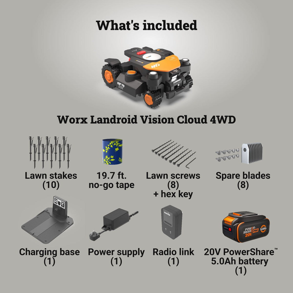 WORX - Landroid Vision 4WD 1/2 Acre Robotic Lawn Mower, AI Obstacle Avoidance, Cloud Navigation, Auto Mapping App Control WR342 - Black