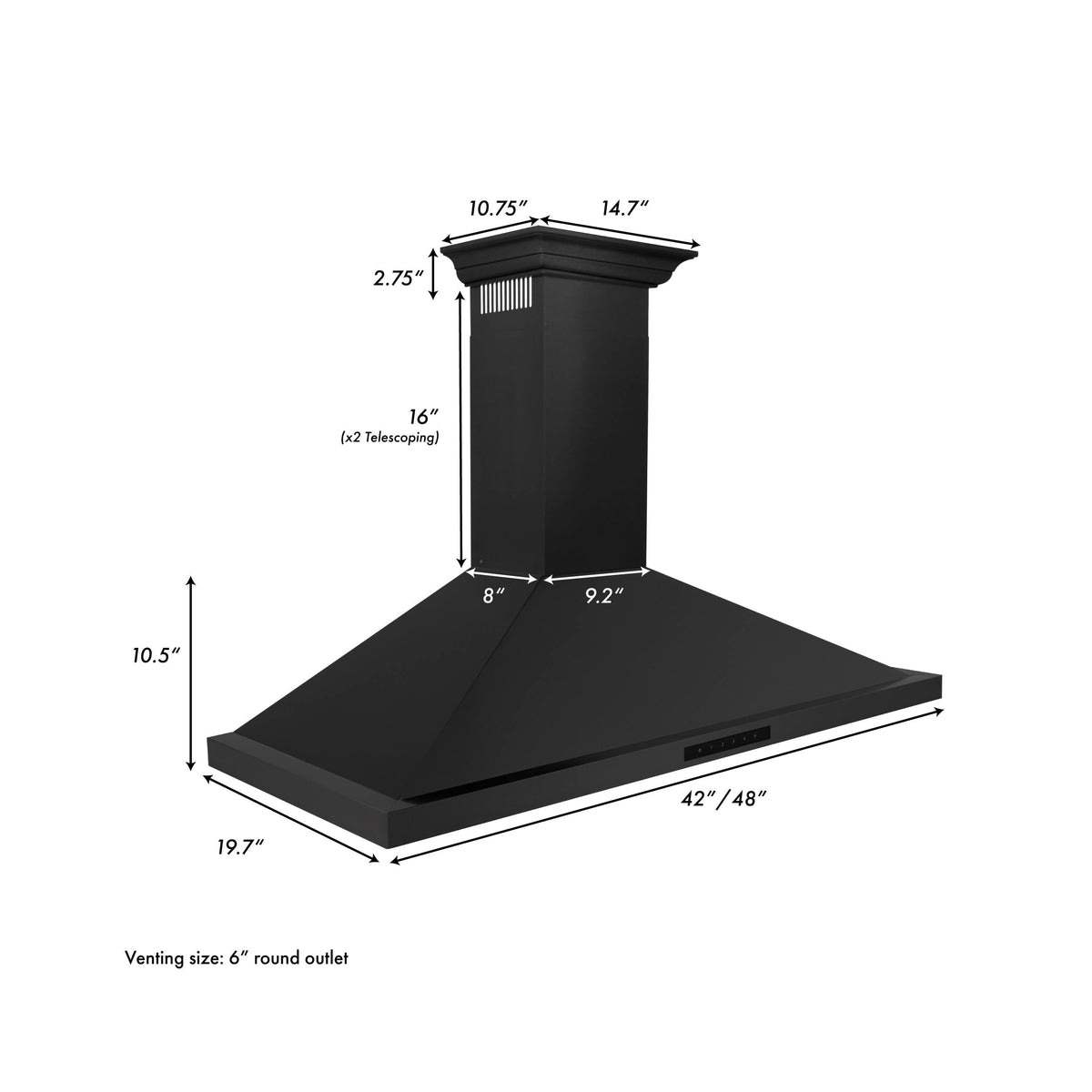 ZLINE - 48 inches - Externally Vented - Wall Range Hood - Black Stainless Steel