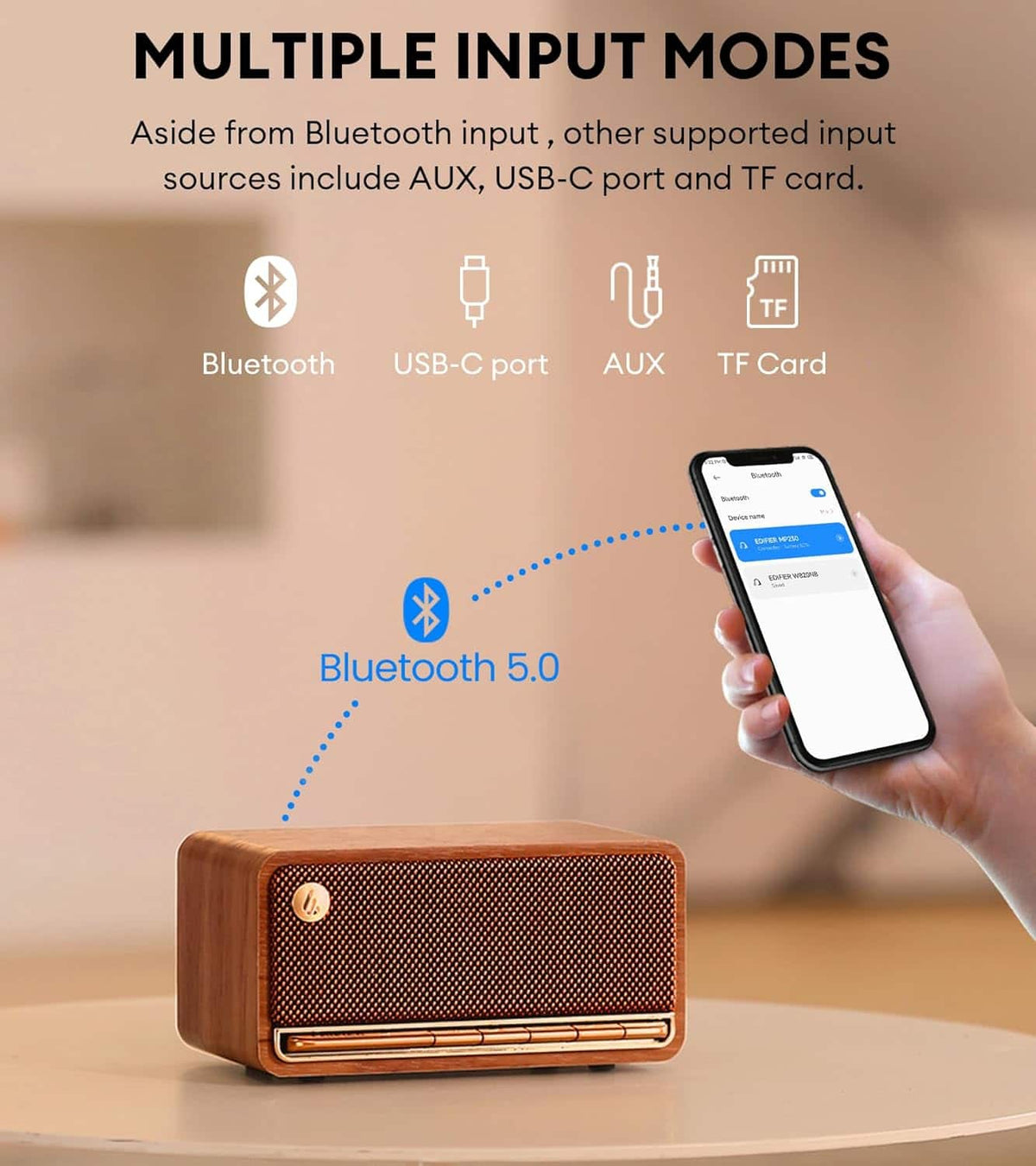 Edifier - MP230 Portable Bluetooth Speaker - Wood