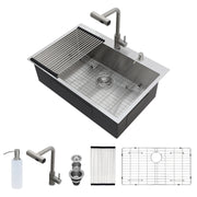 Drop In Kitchen Sink With Pull Down Faucet And Soap Dispenser