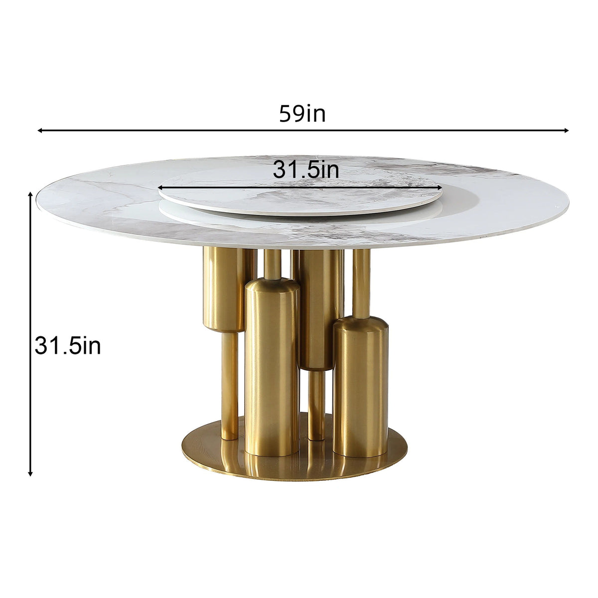 Mesa de comedor, redonda para comedor - Oro / Oro / Blanco