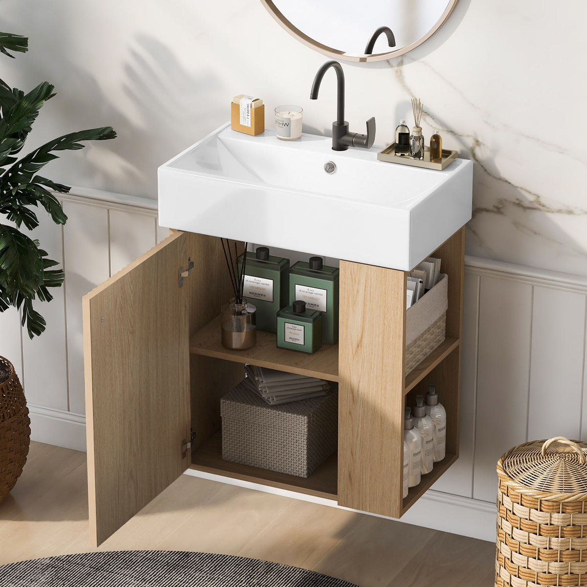 Modern Floating Bathroom Vanity With Ceramic Basin Perfect For Small Bathrooms