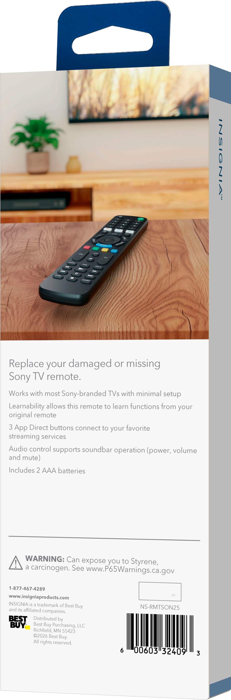 Insignia™ - Replacement Remote for Sony TVs - Black