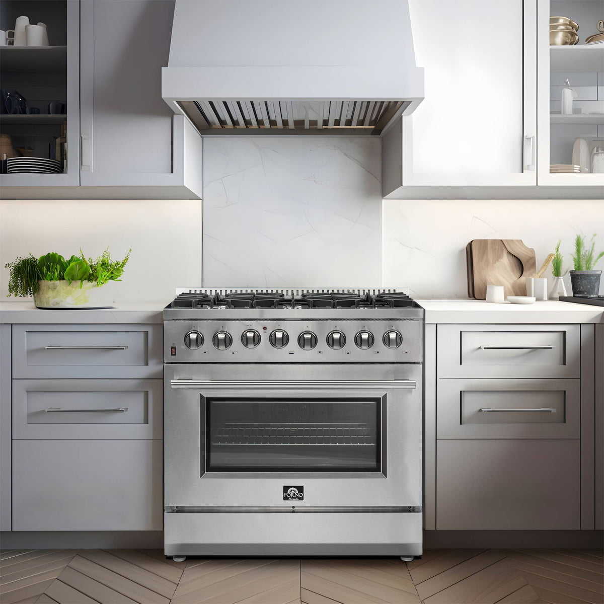 Forno Appliances - 36 in. Wide 6 Burner Galiano Alta Qualita 5.36 Cu. Ft. Freestanding Dual Fuel Range with Convection Oven - Silver
