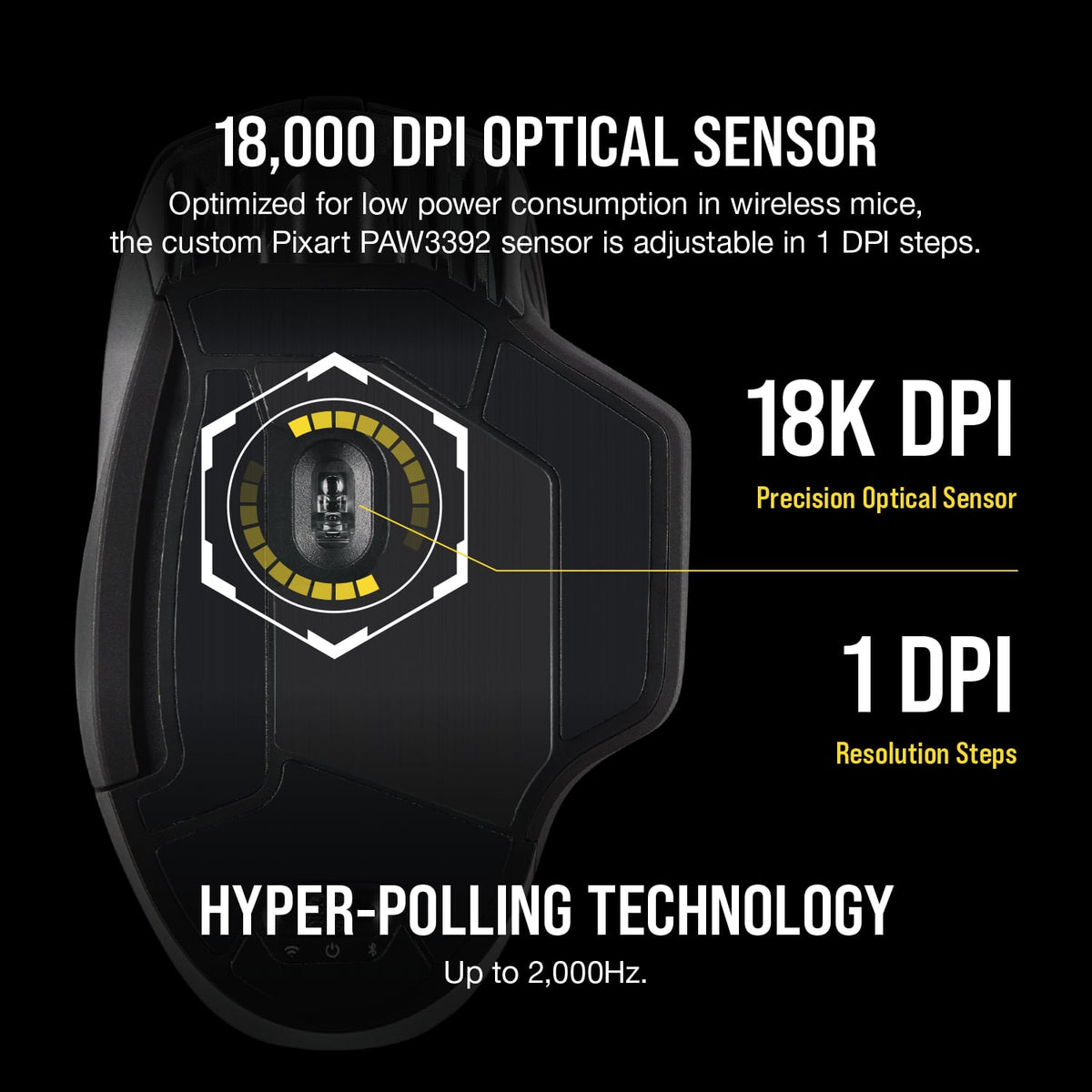 CORSAIR - DARK CORE RGB PRO Wireless FPS/MOBA/MMO Optical Gaming Mouse with Slipstream Technology - Wireless - Black