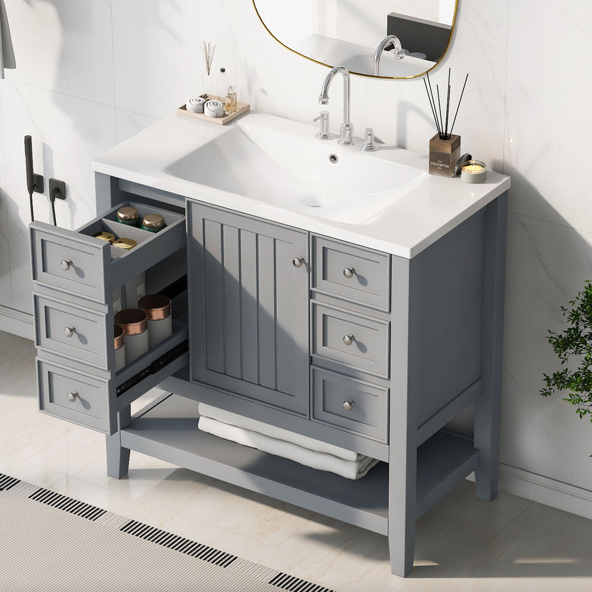 Tocador de baño moderno con lavabo