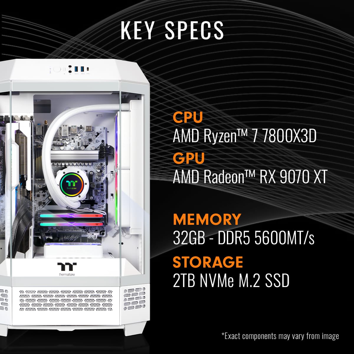 Thermaltake - LCGS Reactor 7897XS Gaming Desktop AMD Ryzen 7 7800X3D 2025 32GB Memory Radeon RX 9070 XT 2TB SSD NVMe M.2 - Snow