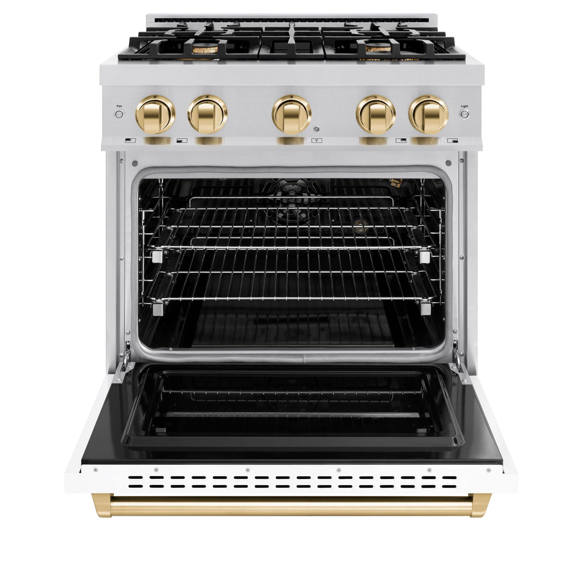 30 in. Wide 4 Burner ZLINE Autograph Classic Satin Steel Gas Range with Gold Accents (CGRSZ-WM-30-G) - Black Matte