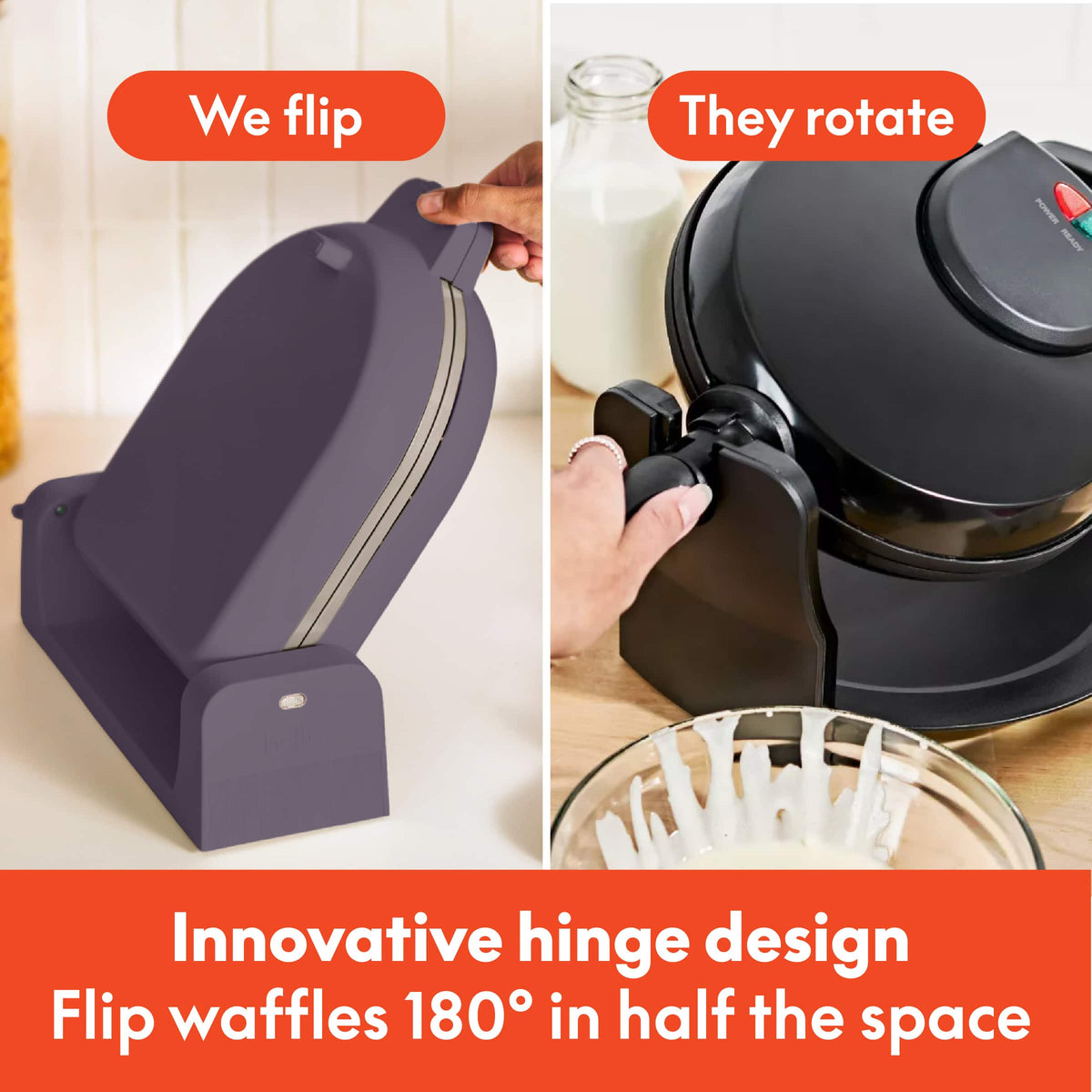 Bella - Fits-anywhere Kitchenware: Flip & Store Belgian Waffle Maker - Plum