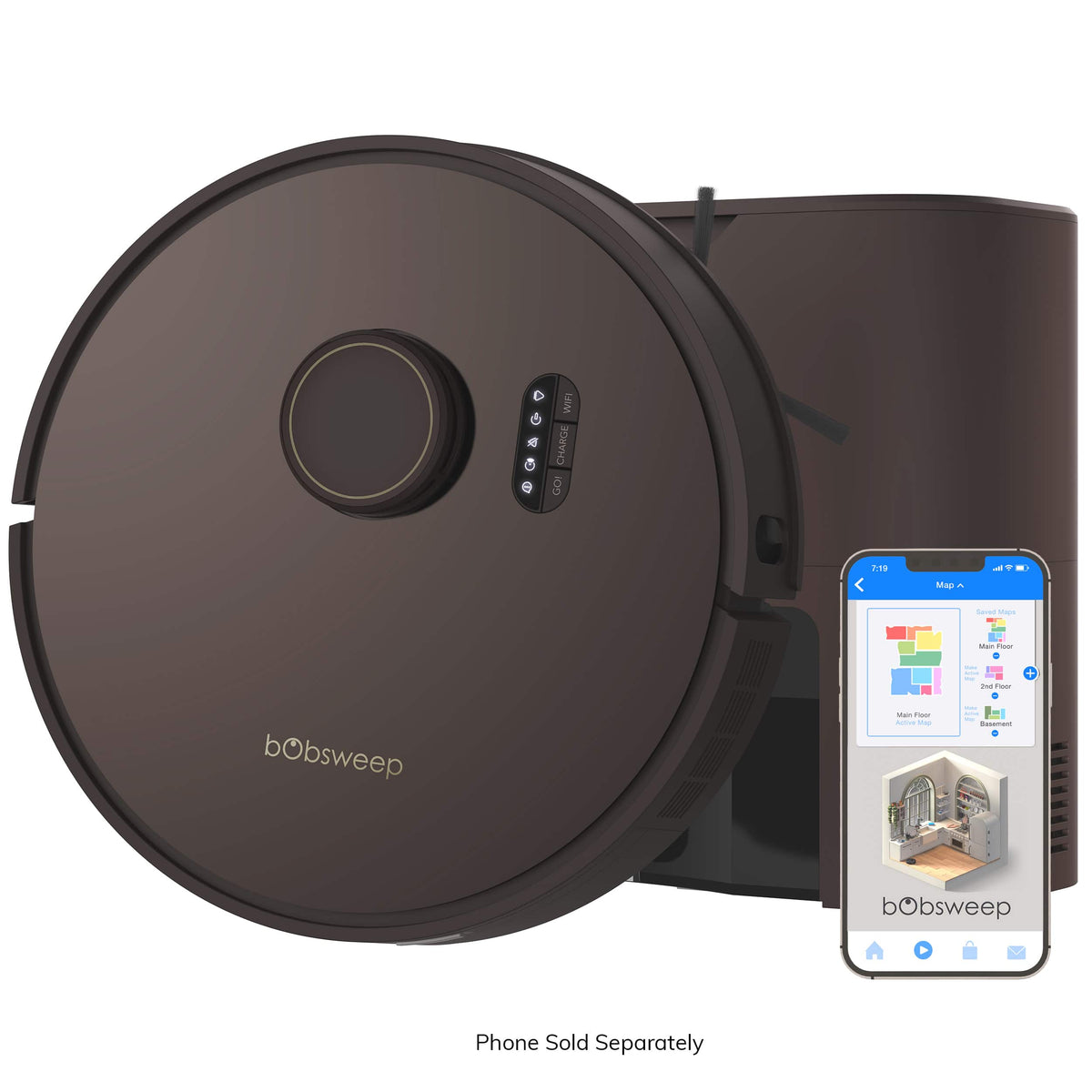bObsweep - Orb-i Robot Vacuum Cleaner with 5000 pa Suction,with 100-Day Capacity, LiDAR Localization & Mapping - Self-Emptying - Chocolate
