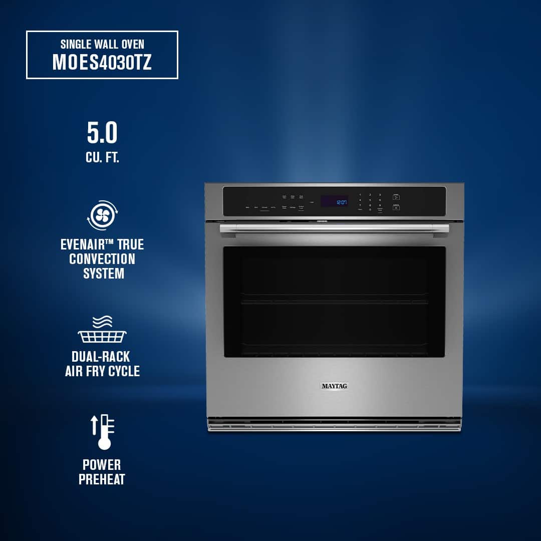 Maytag - 30-Inch Wide Single Wall Oven with EvenAir TRUE Convection System - 5.0 Cu. Ft - Fingerprint-Resistant Stainless Finish