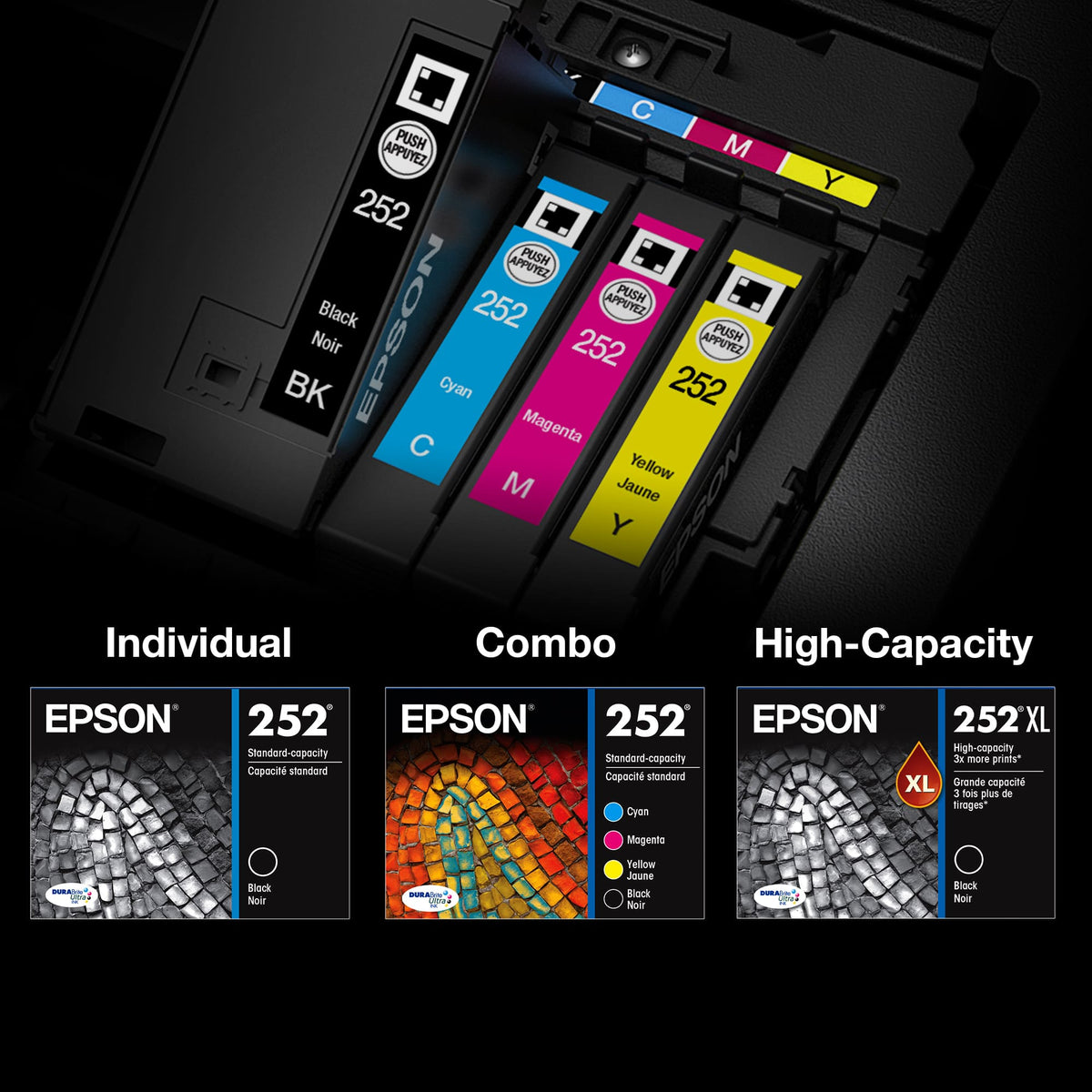 Epson - 252 4-Pack Ink Cartridges High Capacity and Standard Capacity - Black/Cyan/Magenta/Yellow