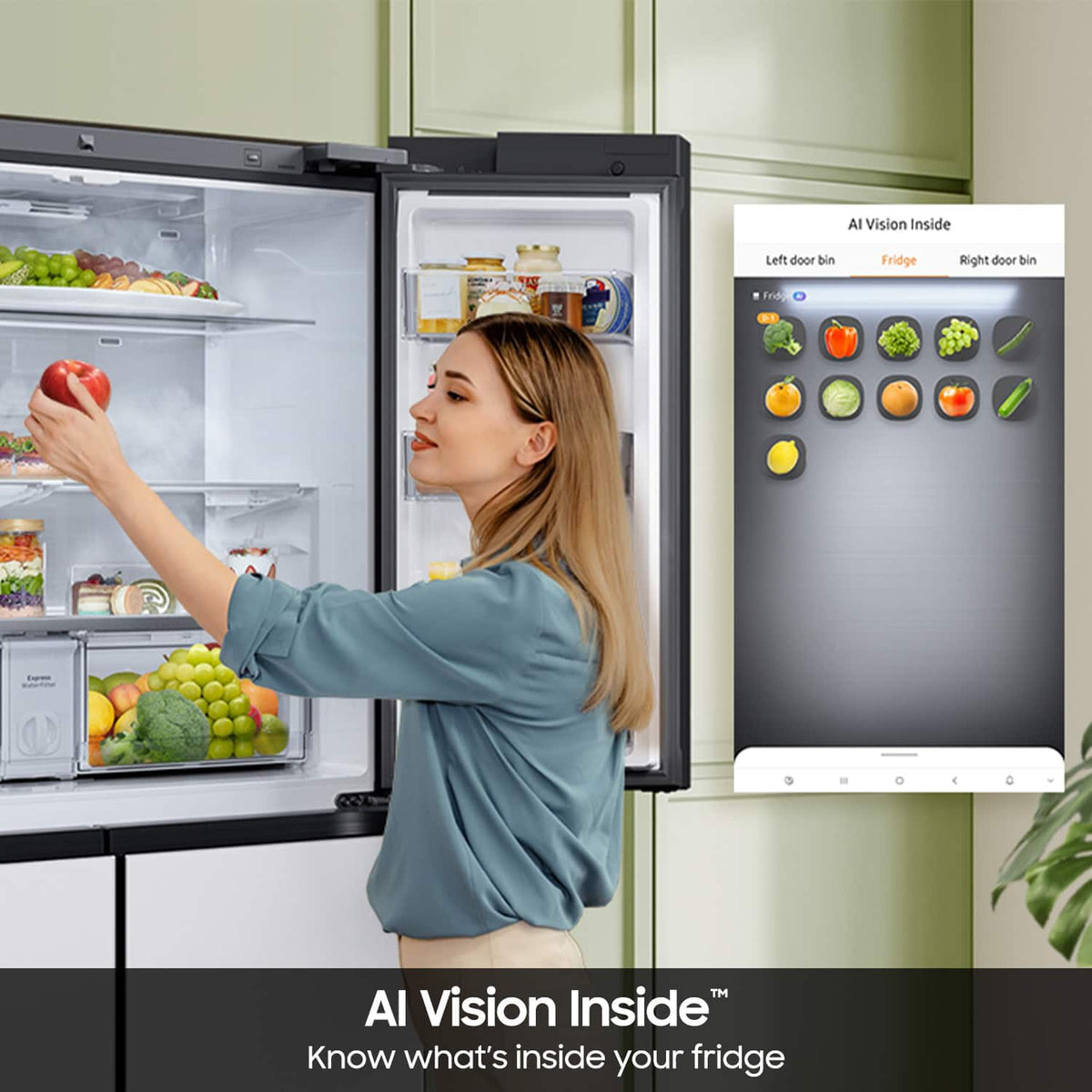 Samsung - 36 in. Wide Bespoke 23 cu. ft. Counter Depth 4-Door French Door Refrigerator with AI Family Hub+ - White Glass