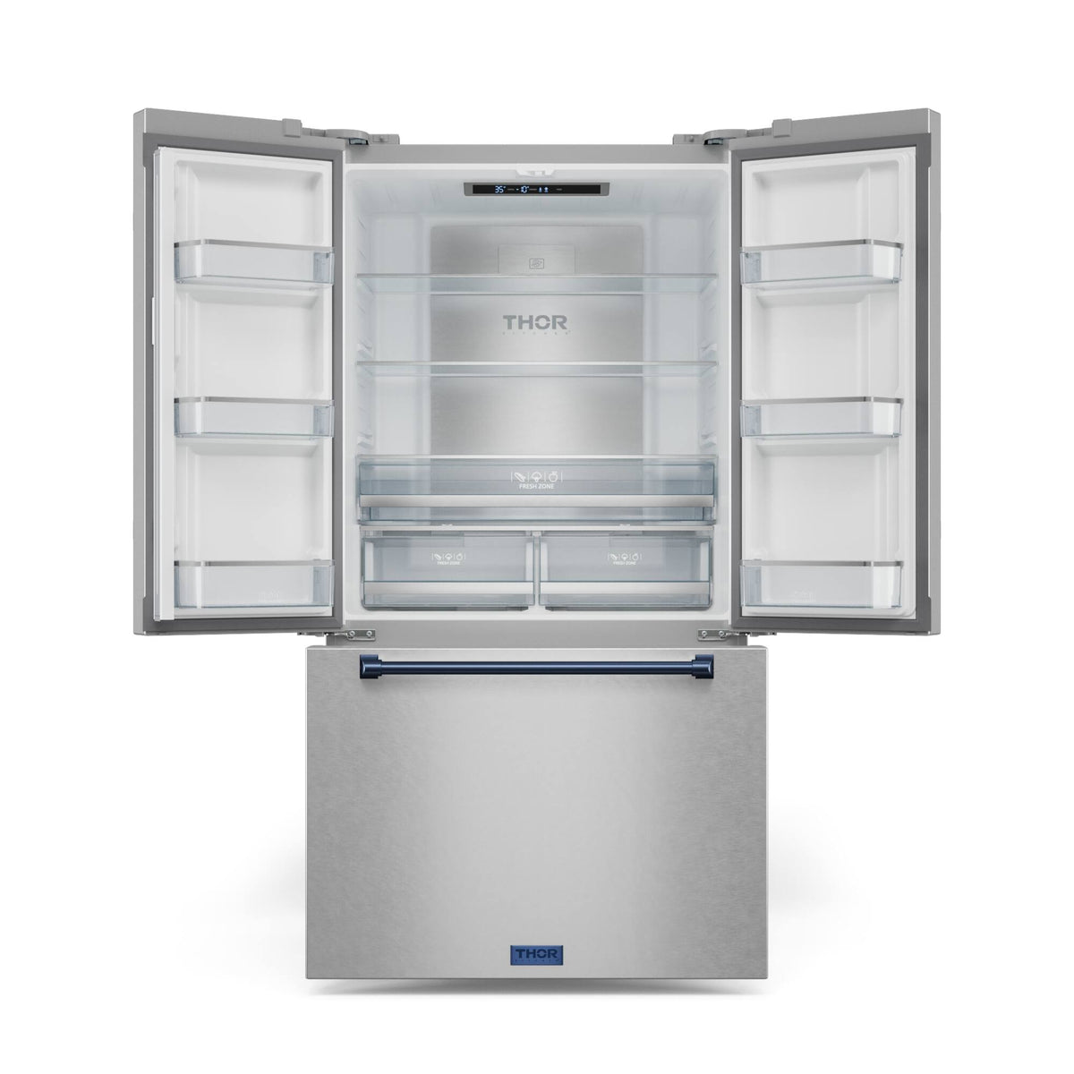 36 in. Wide Gordon Ramsay Series by Thor Kitchen 20.3 Cu. Ft. Counter Depth Refrigerator with Navy Blue Hardware - Stainless Steel