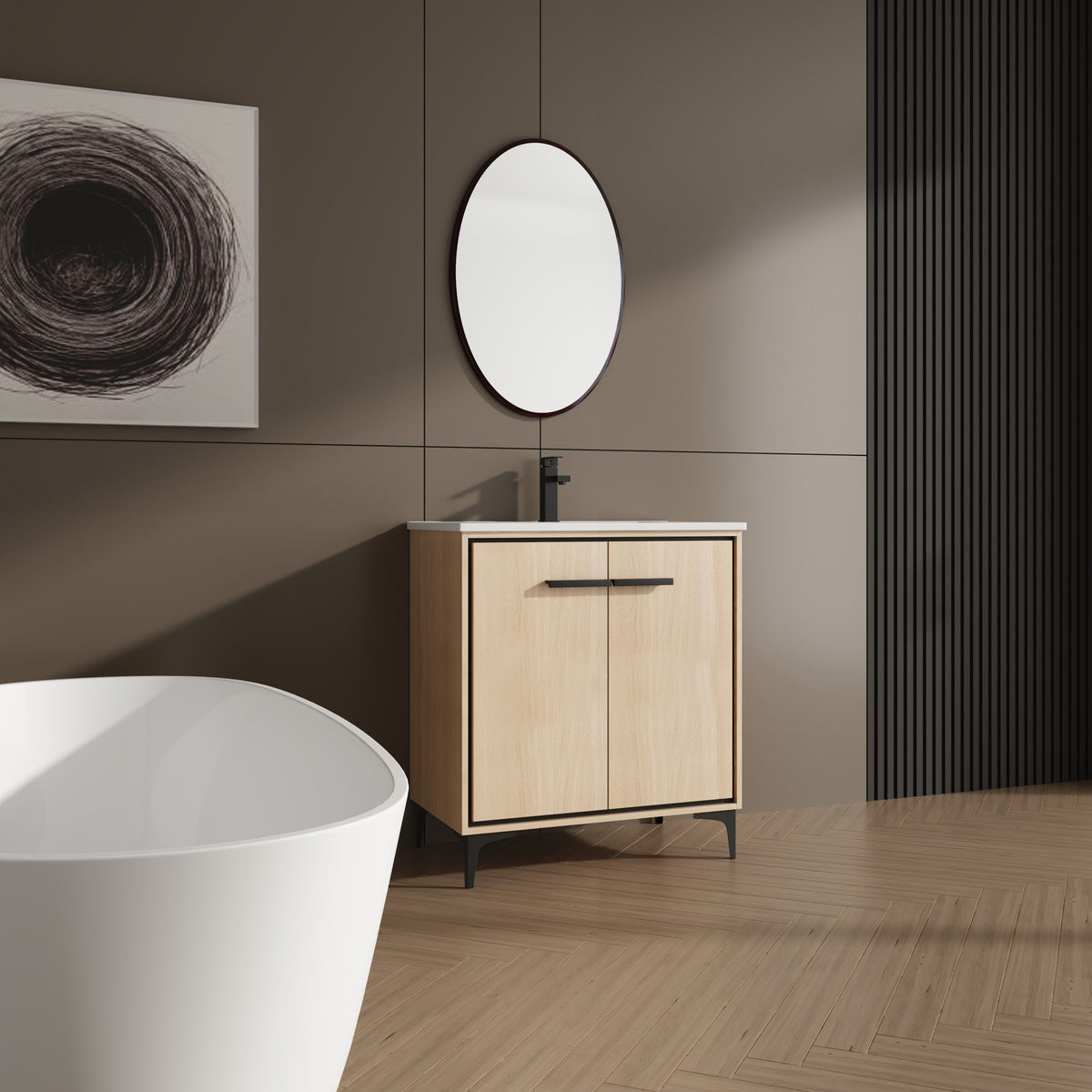 Mueble de baño moderno con lavabo y gabinete de almacenamiento