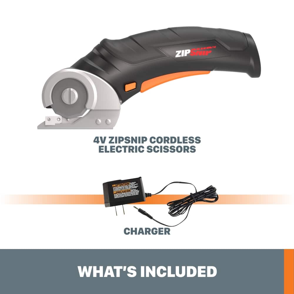 WORX - 4V ZipSnip Electric Rechargeable Cordless Electric Scissors, Fabric Scissors, Rotary Cutter with self sharpening blade - Black