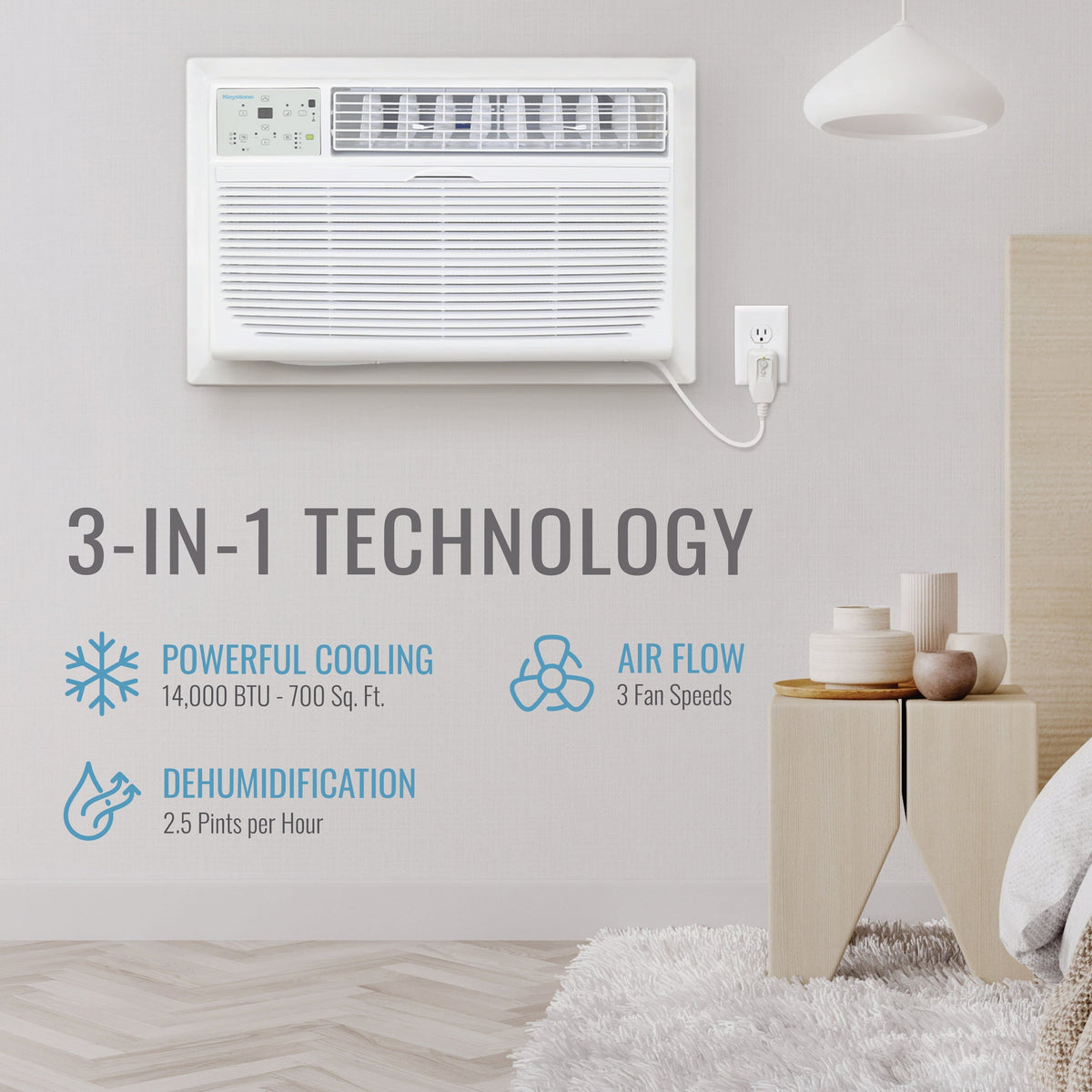 Keystone - 14,000 BTU 230V Through-the-Wall Air Conditioner with Follow Me LCD Remote Control - White