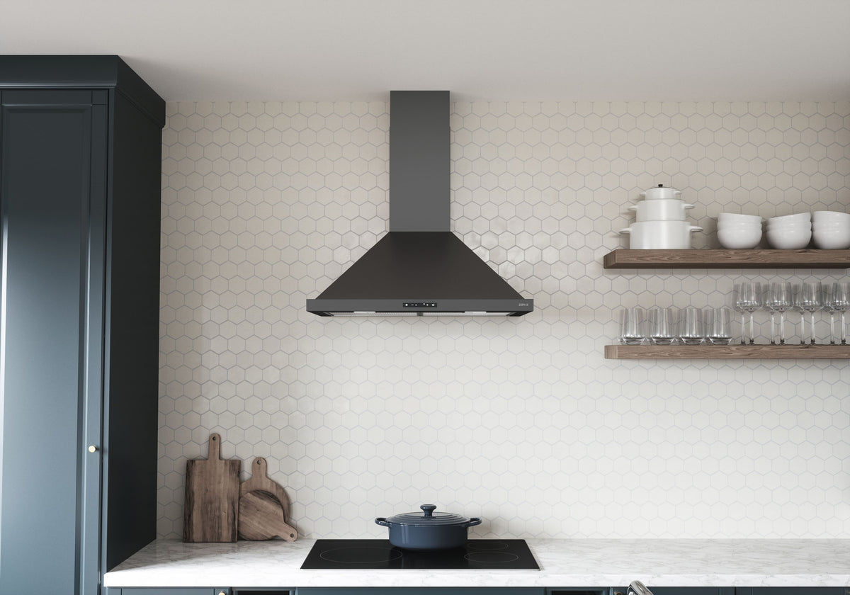Zephyr - 36 inches - Convertible - Wall Range Hood - Black Stainless Steel