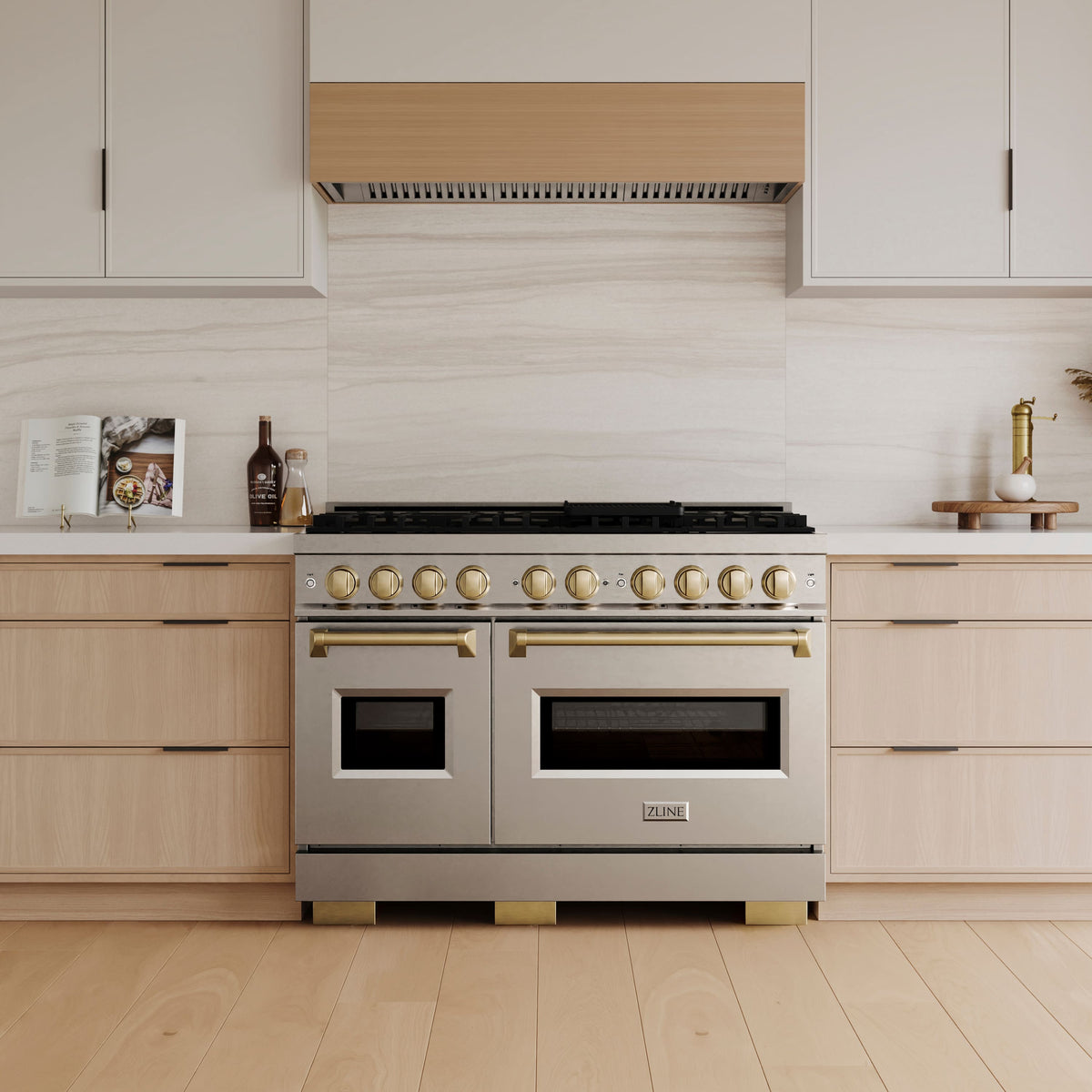 ZLINE - Autograph 48 in. 6.7 cu. ft. Classic Freestanding DuoPro Gas Range with Convection Oven & Champagne Bronze Accents - Stainless Steel