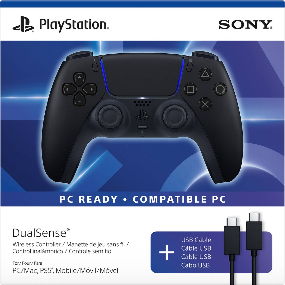 Sony Interactive Entertainment - DualSense Wireless Controller + USB Cable, PC Ready - Black