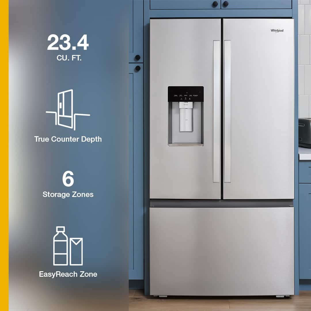 Whirlpool - 36 in. Wide 23 cu. ft. French Door Refrigerator with Dual Ice Makers - Fingerprint-Resistant Stainless Finish