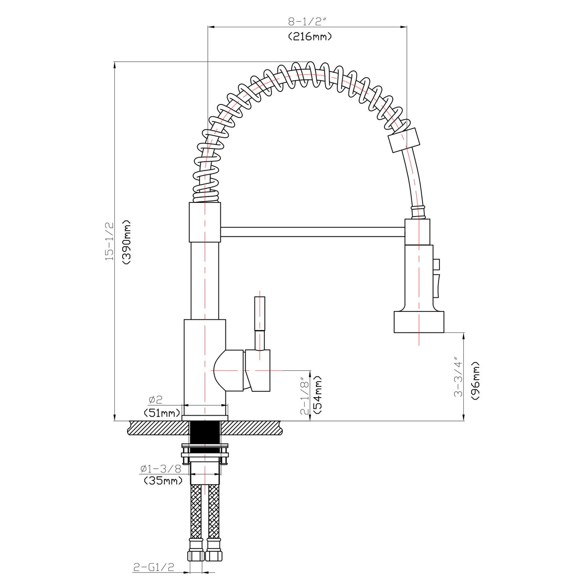 Kitchen Faucet With Pull Down Spray Head - Brushed Nickel