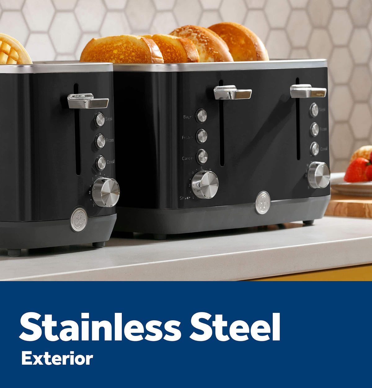 GE - 2-Slice Toaster with 7 Shade Settings and Extra Wide Slots - Onyx Black