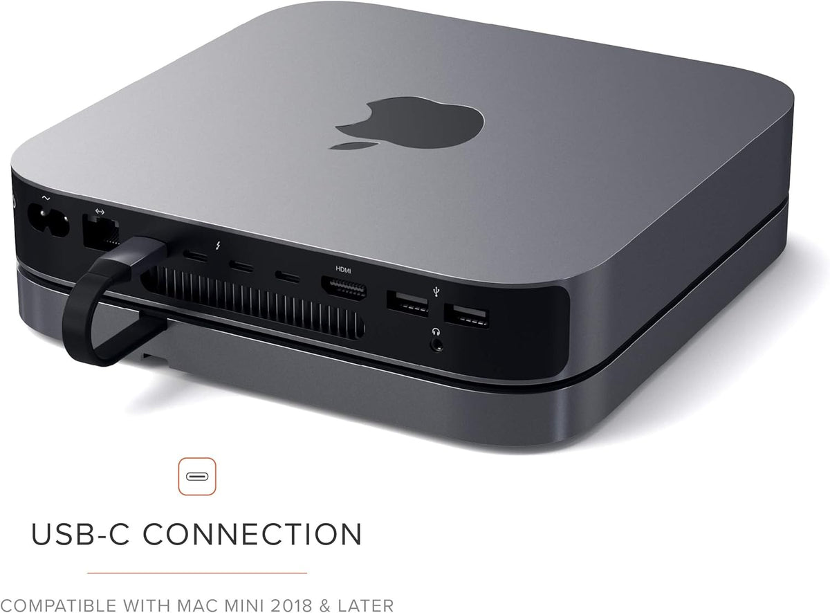 Satechi - Type-C Aluminum Stand and Hub for Mac Mini & Mac Studio - USB-C Data Port, Micro/SD Card Reader, 3 USB 3.0 & Audio Jack - Space Gray